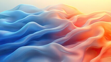 Obraz premium Flowing blue and orange fabric creates a dreamy, abstract background. Perfect for websites needing a soft, calming, or sunrise effect.
