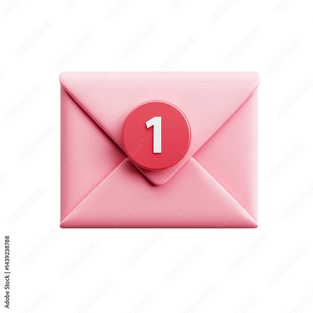 Aufkleber Envelope Symbolizing Awaiting Message with Prominent Number One Notification badge, communication