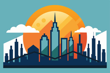 Vector Of Rising Sun Over City Skyline Symb 1  a vector illustration