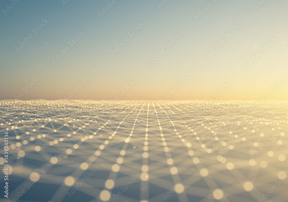 Poster abstract network background with connected dots and lines on horizon