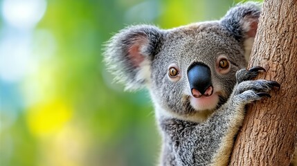 Obraz premium Koala Climbing Tree with Natural Background