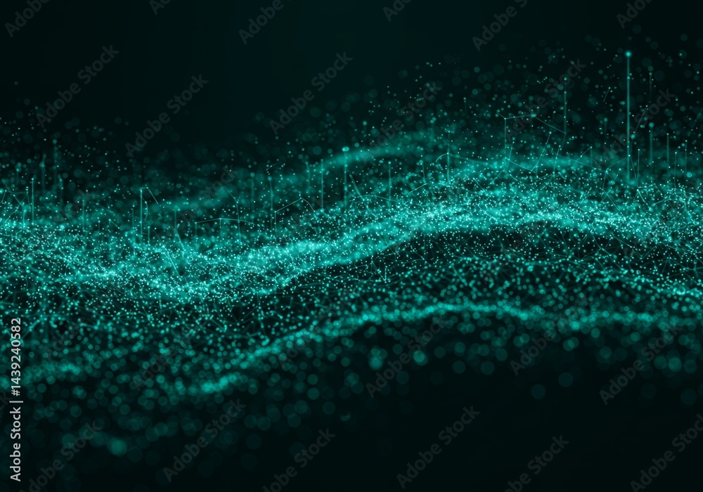 Poster abstract teal network background with connected dots and lines design