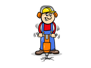 Construction Worker Operates Jackhammer Drilling Asphalt On Site Location