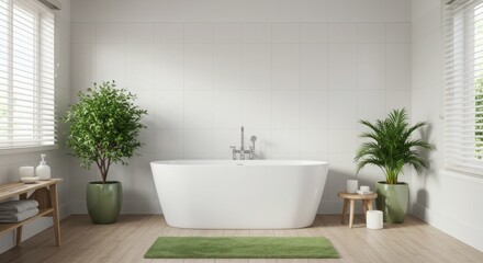 Bright bathroom with freestanding bathtub and plants for relaxation