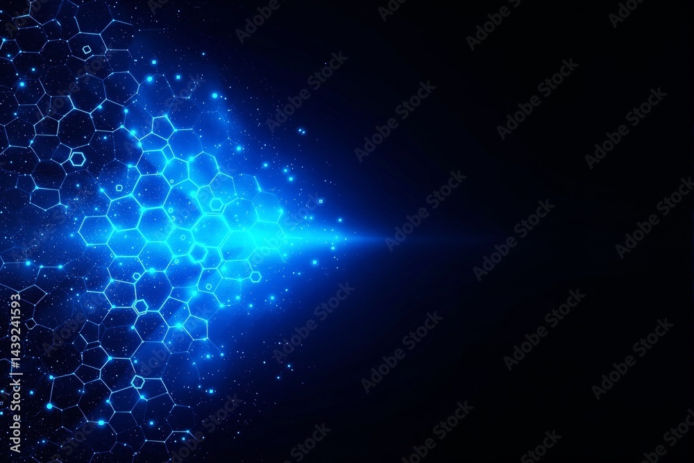 Aufkleber Futuristic glowing hexagonal abstract background with blue light effect.