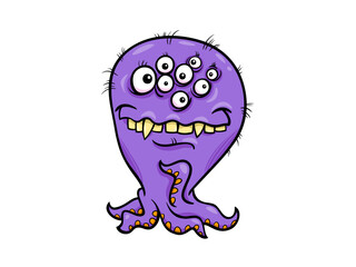Purple Scary Monster with Many Eyes and Pointy Teeth