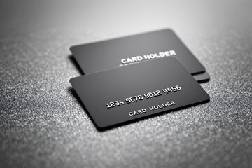 Black credit card mockup with embossed numbers on textured surface.