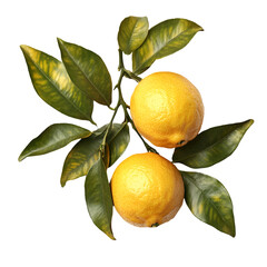 Closeup image of bright yellow citrus fruits on branch