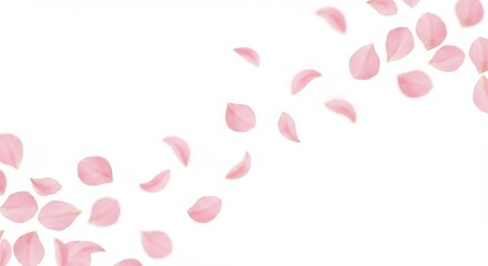 Delicate pink cherry blossom petals floating on a clean white backdrop