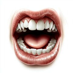 Obraz premium Close-up View of an Open Mouth with Healthy Teeth and Heart-Shaped Tongue