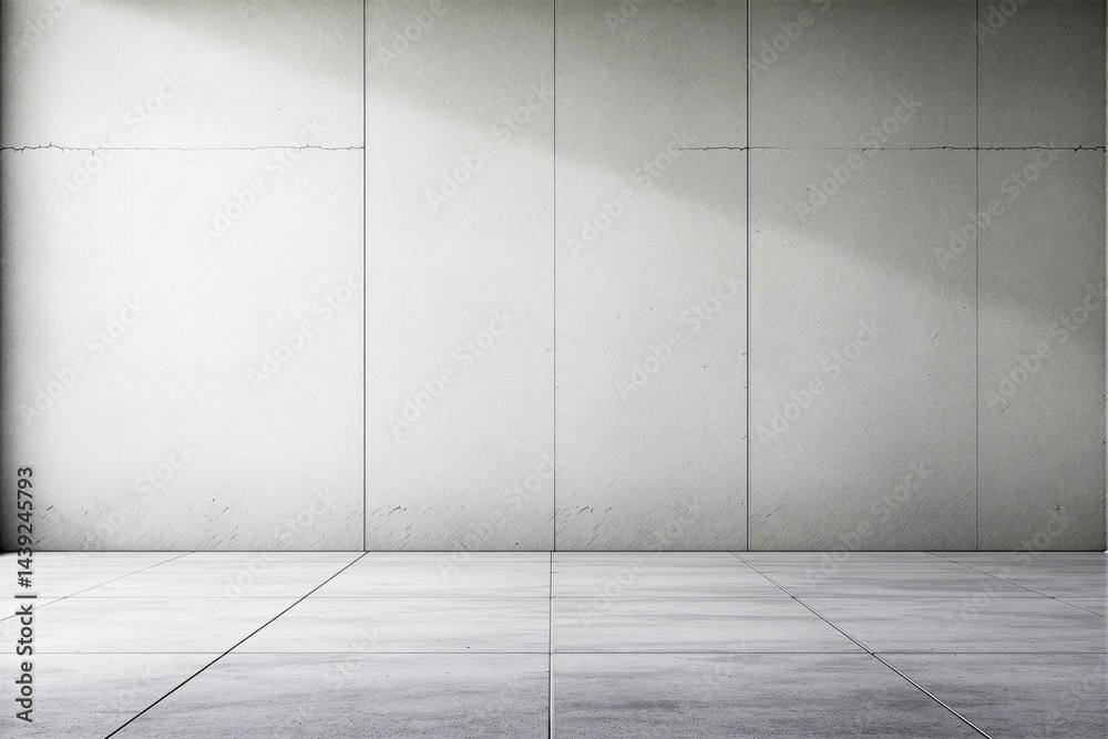 Poster Minimalist concrete background with subtle cracks and tiled floor.