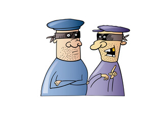 Two Characters Wearing Bandit Masks Thinking About Committing a Crime