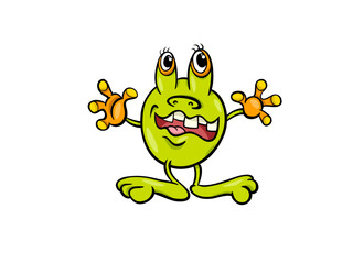 Cartoon Green Funny Frog With Large Eyes and Teeth