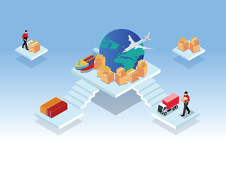 global logistics network with various stages of transportation