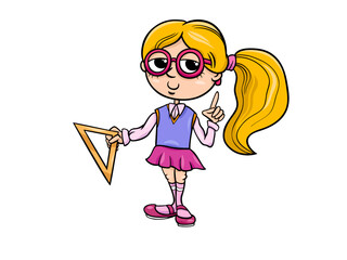 Little Girl with Triangle Illustration Cartoon Style Character Concept