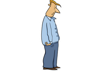 A Cartoon Man Depicted with a Sad Demeanor and Hunched Posture