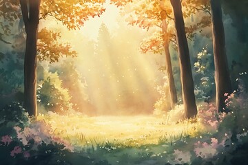 A watercolor illustration of forest