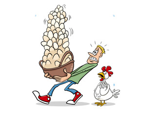 Man Carrying Large Basket Full of Chicken Eggs