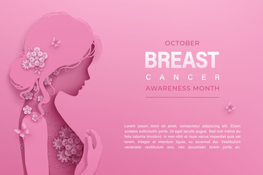 October breast cancer awareness month poster with women and flowers