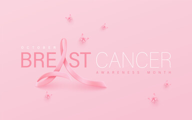 October breast cancer awareness month poster with ribbon