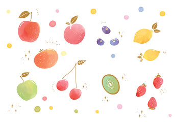 水彩風のフルーツときらきらした素材のセット