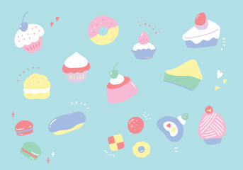 ゆめかわカラーのかわいいケーキのイラスト素材集