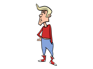 Cartoon Character with Red Shirt and Blonde Hair Posing