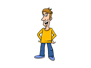 Cartoon Man in Yellow Shirt Cheerful and Happy