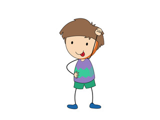 Cartoon Boy Touching Belly While Dancing in Black Background Scene