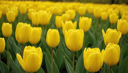 Obraz premium Beautiful shot of a yellow flower field with a cloudy sky in the distance 1
