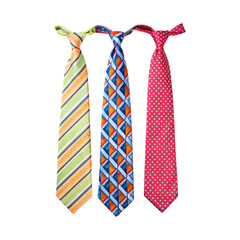 Three stylish knotted neckties in different patterns and colors for men transparent background