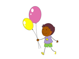 Animated Young Boy with Balloons Against a Dark Background