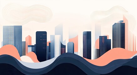 Abstract cityscape illustration with soft, flowing forms.