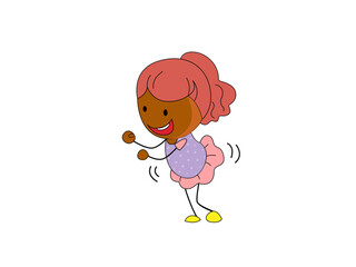 Animated Girl Dancing Cheerfully with a Pink Dress and Hair