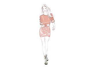 Fashionable Woman In A Stylish Dress Walking Confidently