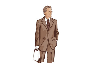 Middle Aged Man in Suit Holding Bag in Hand
