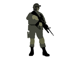 Armed Soldier Prepared for Battle in the Dark of Night