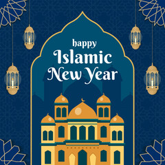 happy islamic new year illustration in flat style design