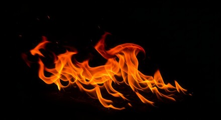 Fototapeta premium Intense flames glowing against a black backdrop creating dynamic shapes