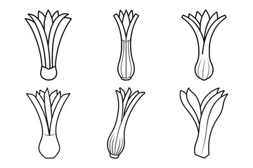 Leek vegetable icon set in line style, isolated on white background