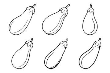 Eggplant vegetable line icon set vector illustration with white background