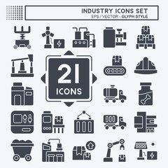 Icon Set Industry. related to Education symbol. glyph style. design editable