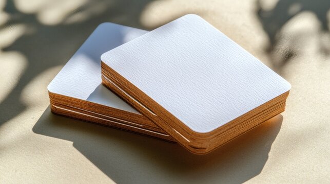 Blank Square Cards Stacked on a Subtle Background with Soft Natural Light and Shadow Play