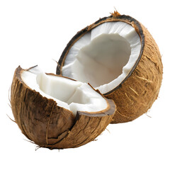 Fresh Halved Coconut A Tropical Delight isolated on transparent background