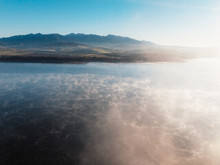 Liptov region with Tatras mountains around. Liptovska mara dam landspace.