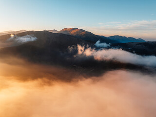 Sunset over Liptov region in Low Tatras mountains. Lajstoch near certovica pass landspace, slovakia.