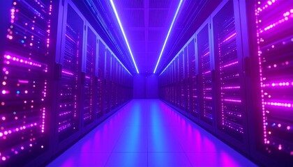 Fototapeta premium Neon reflections dance across high-tech surfaces. 