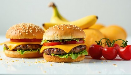 Close-up shot of various junk food items on white, junk, background, chips