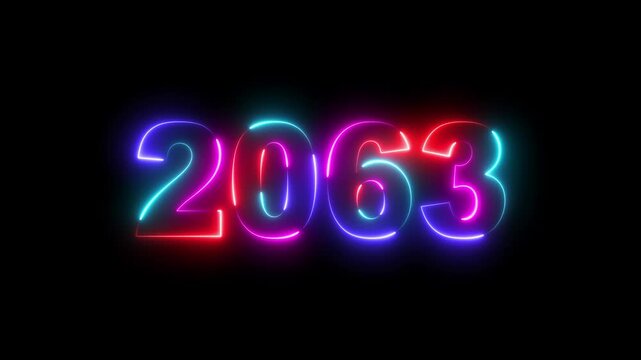 2063 neon line text. Abstract 2063 neon text animation ,Four neon color Glowing neon number text background 4k video animation Happy new year concept neon line text looping animation.