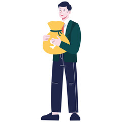 Businessman Pose Illustration. Vector illustration of A businessman smiling while holding a large money bag. Isolated on background